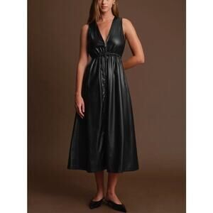 Deluc Dominic Faux Leather Black Maxi Dress Sz Large NWT Elastic Waist Front Zip